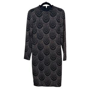 Nine West Sheath Dress Bronze Glitter Lined Long Sleeves Black Women Size 6*